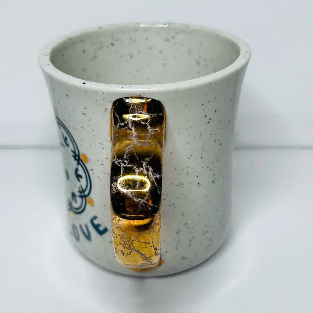 Anthropologie Light and Love Mug Gold Crackle Handle
